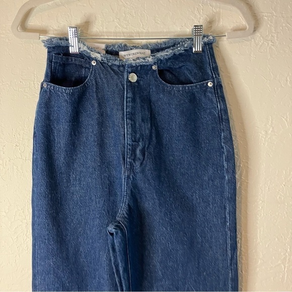 We Wore What Frayed High Rise Straight Leg Jeans in True Blue - Picture 3 of 9